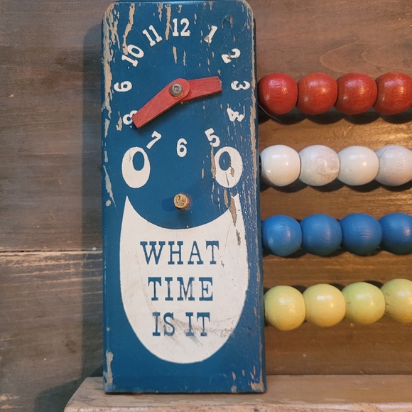 Vintage wooden toy abacus & clock - Picture 2 of 4